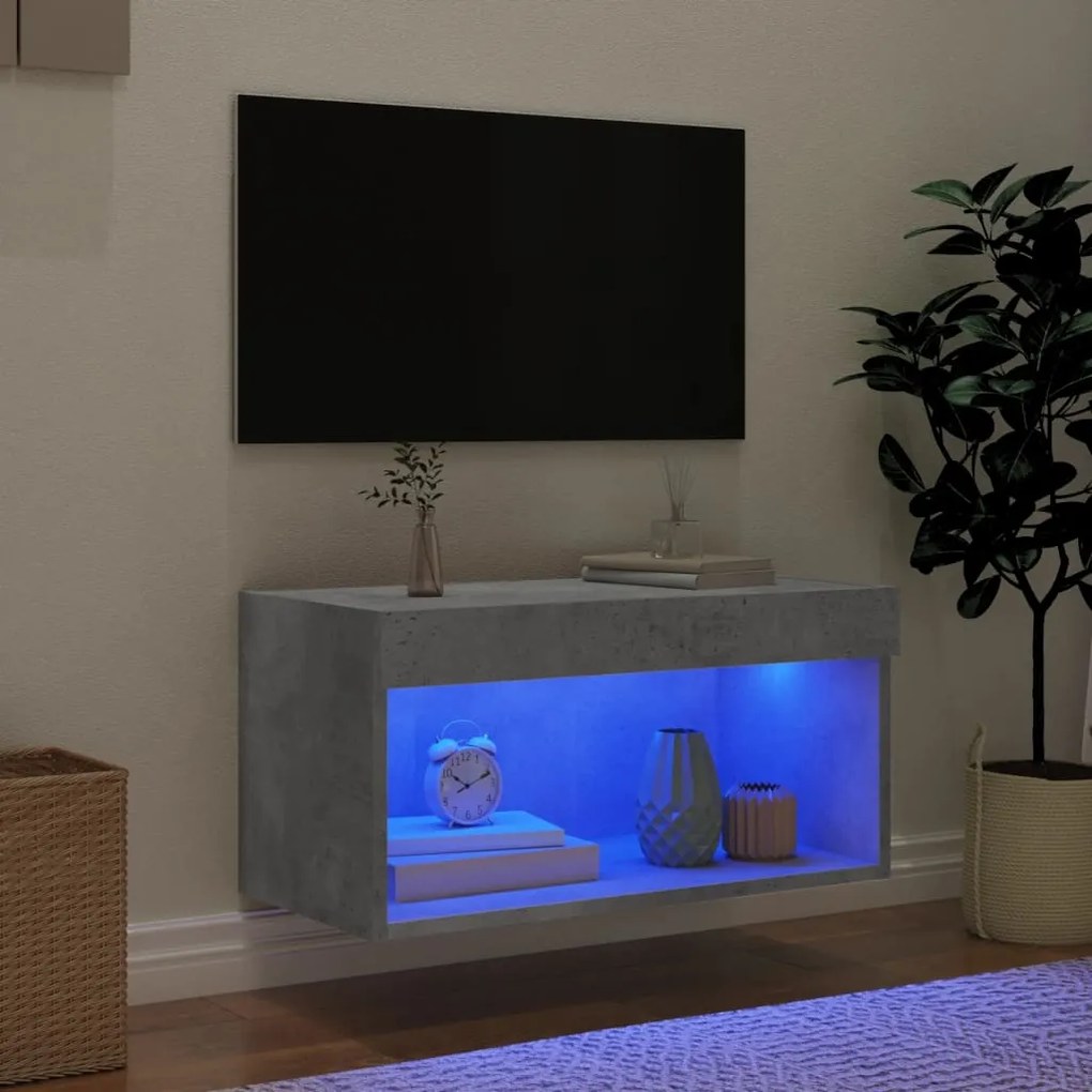 Móvel de TV com luzes LED 60x30x30 cm cinzento cimento