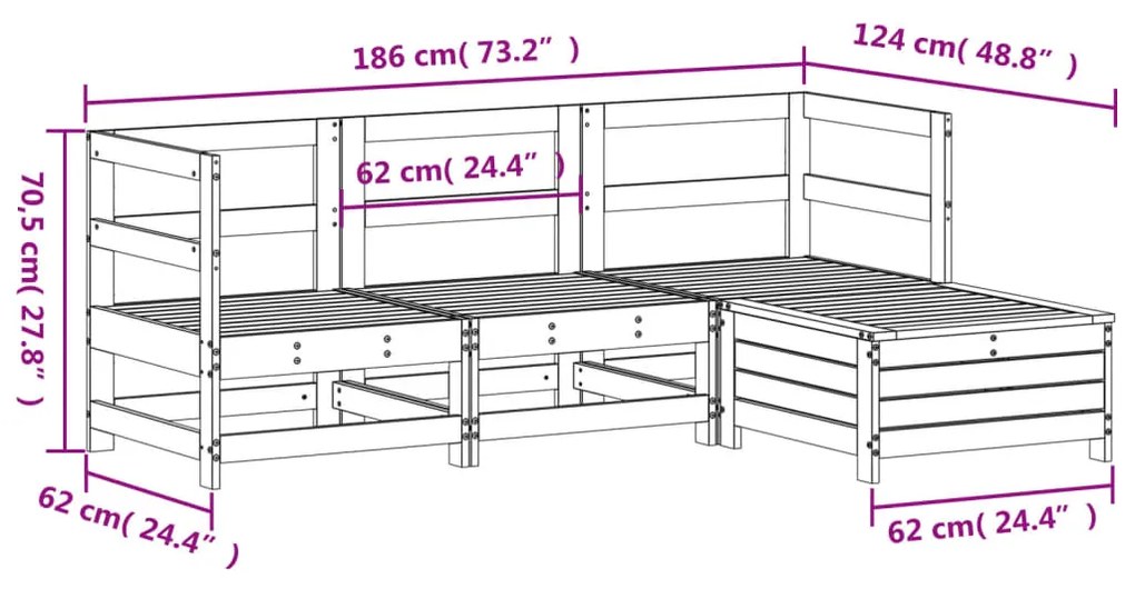 4 pcs conjunto sofás de jardim madeira de pinho maciça