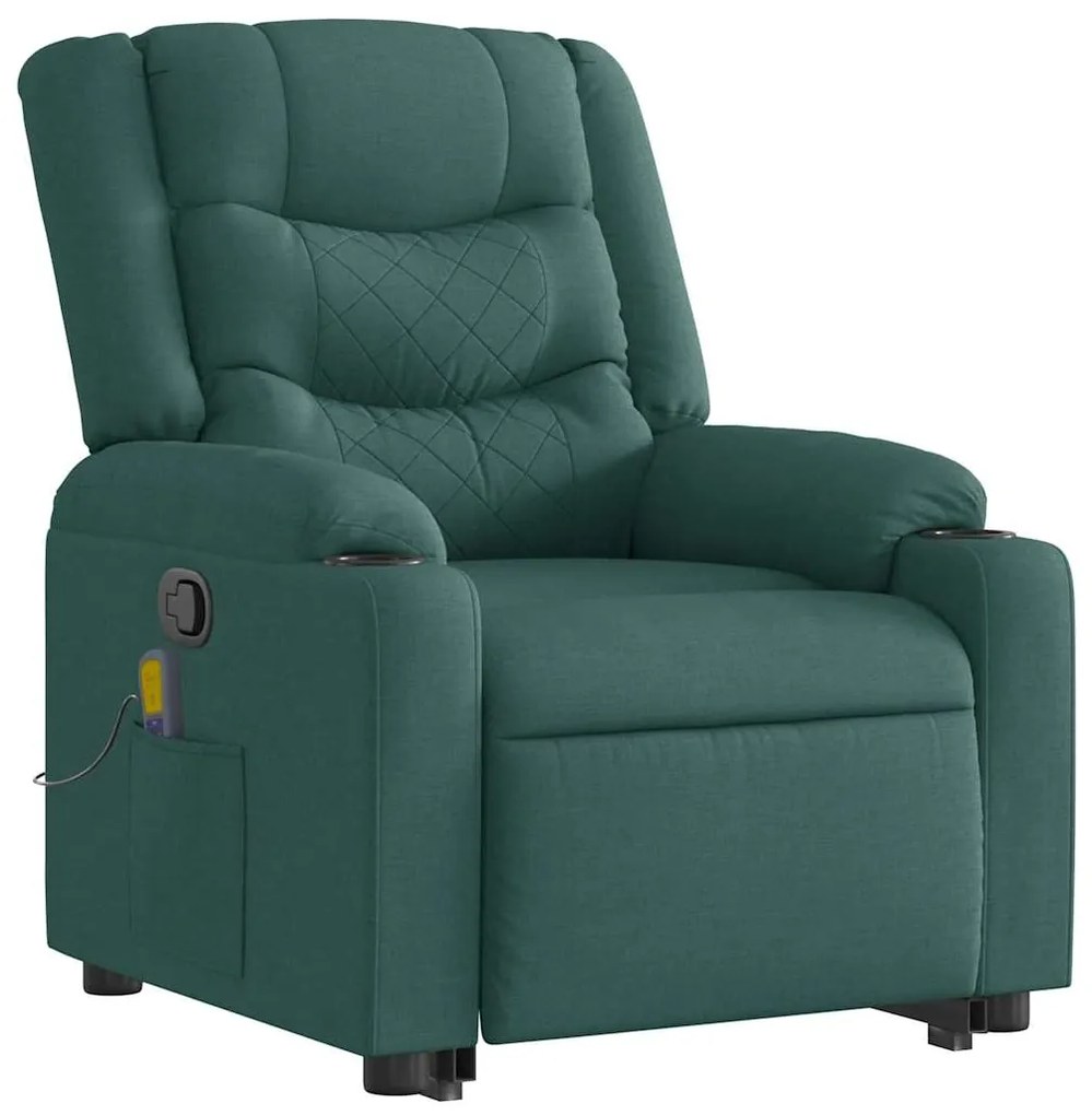Poltrona reclinável elevatória de massagens tecido verde-escuro