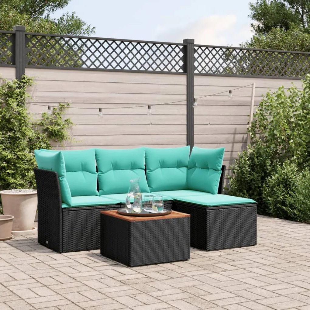 vidaXL 5 pcs conjunto de sofás p/ jardim c/ almofadões vime PE preto