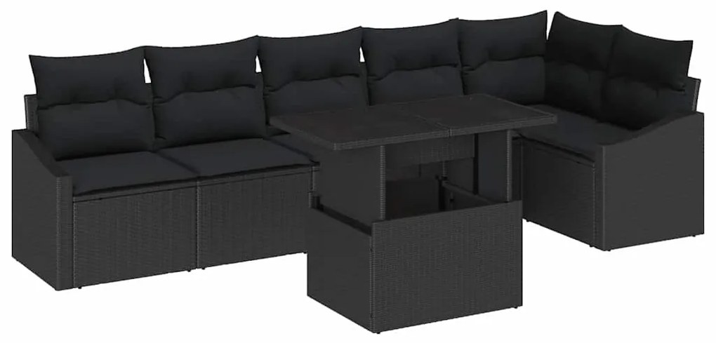 Conjunto de Sofá de Jardim com 7 Peças e Almofadas Pretas em Rattan Si