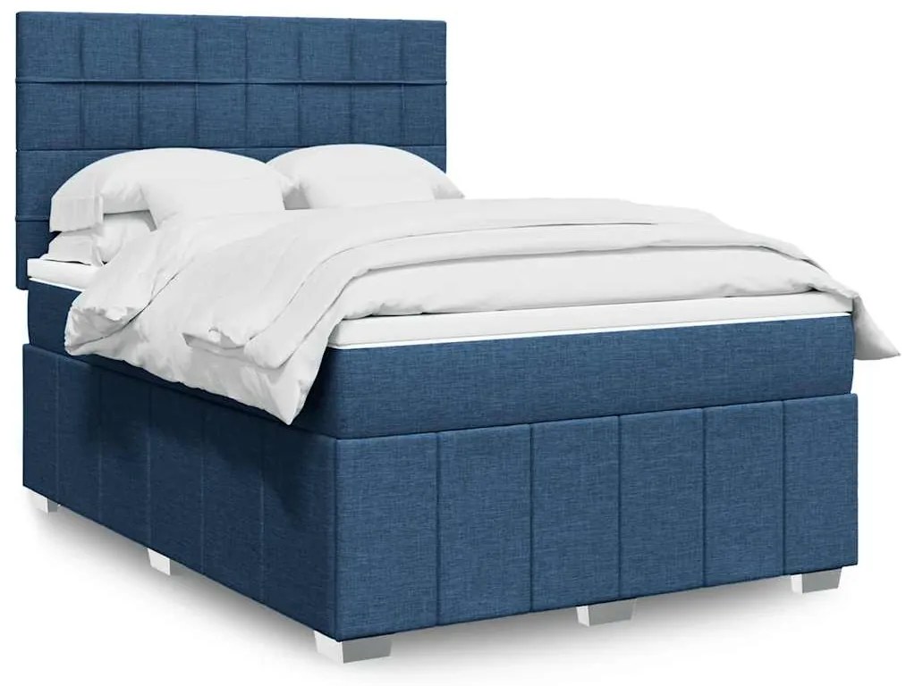 Cama com molas/colchão 140x190 cm tecido azul