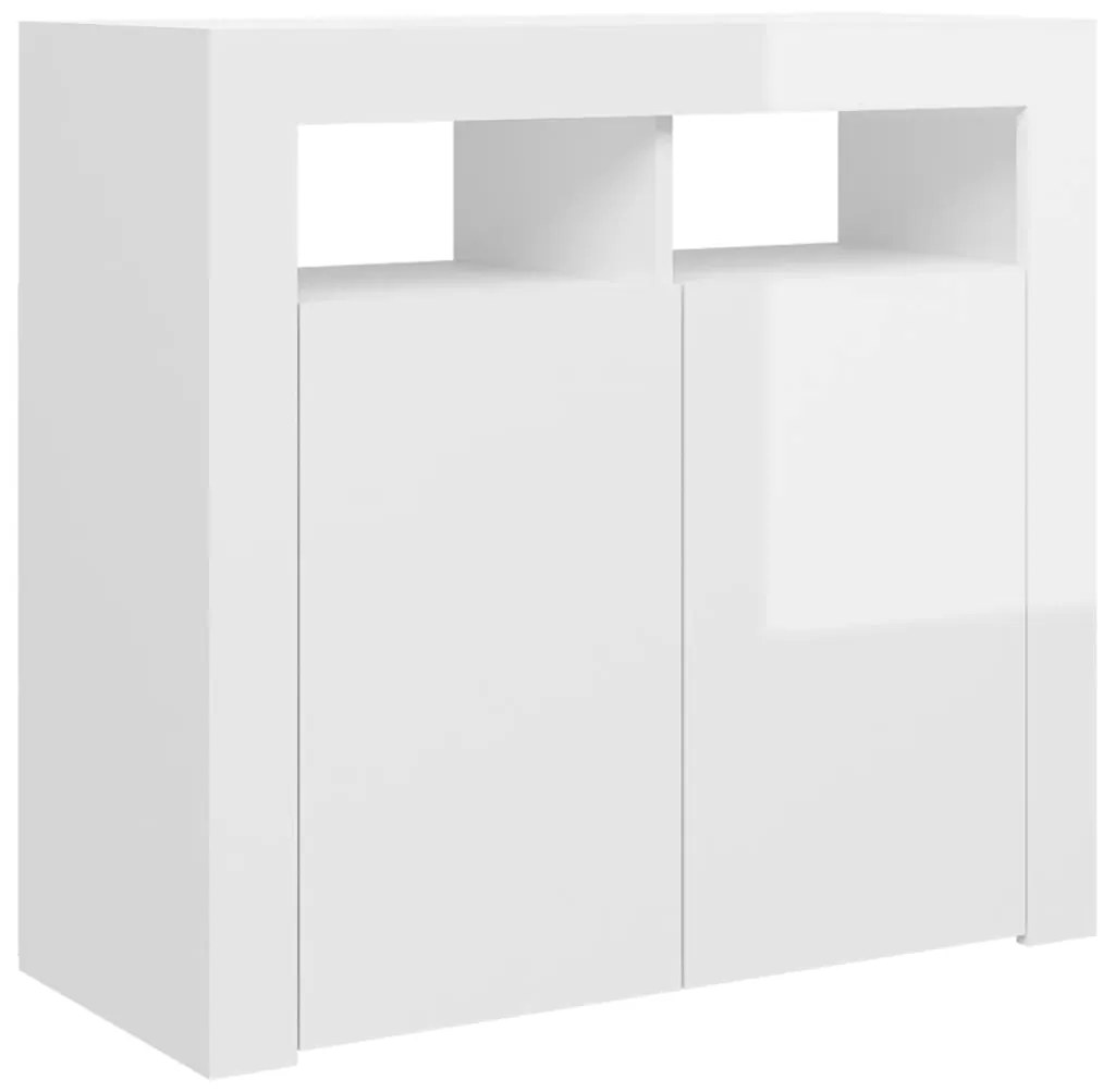 Aparador com luzes LED 80x35x75 cm branco brilhante