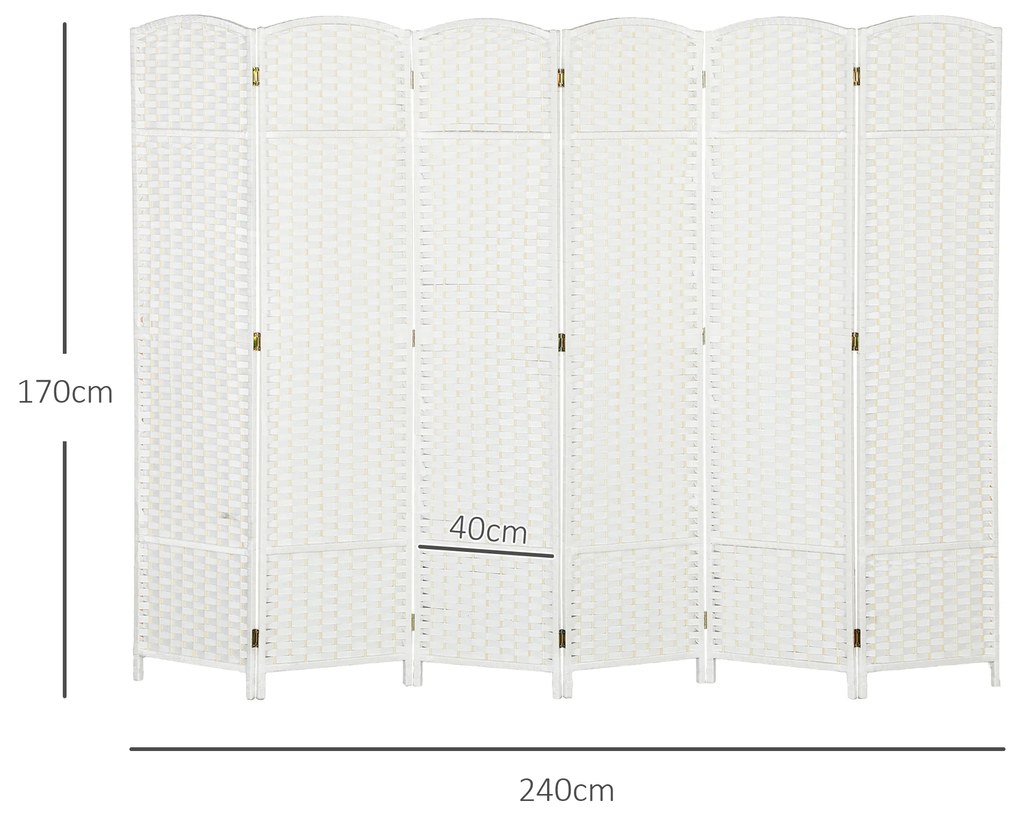 Biombo de 6 Painéis Separador de Ambientes Dobrável 240x170 cm para Sala de Estar Dormitório Escritório Branco