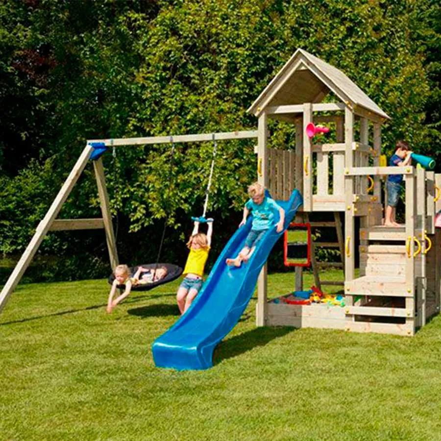 Parque Exterior infantil de madeira com escorrega PENTHOUSE XL com baloiço duplo