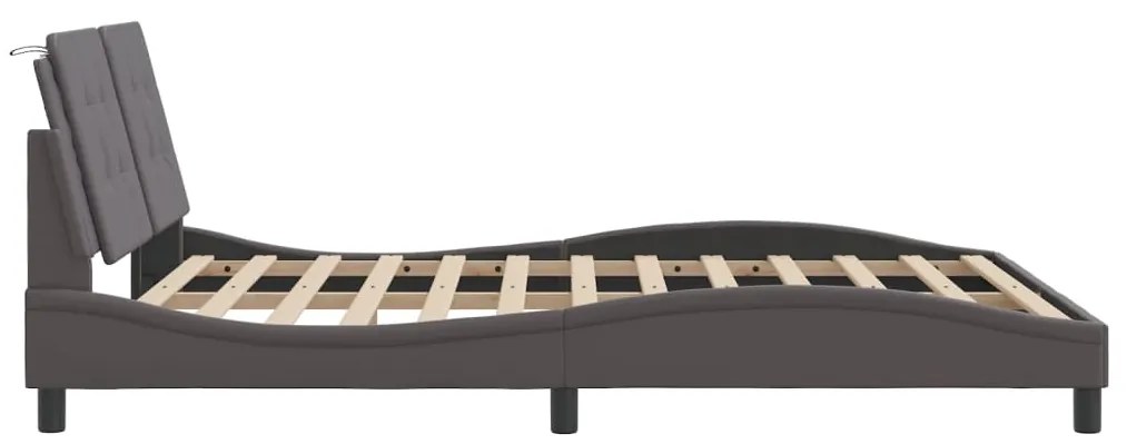 Estrutura cama c/ cabeceira couro artificial 160x200cm cinzento