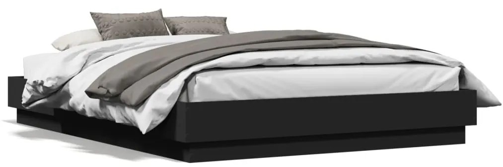 vidaXL Estrutura de cama com luzes LED 135x190 cm preto