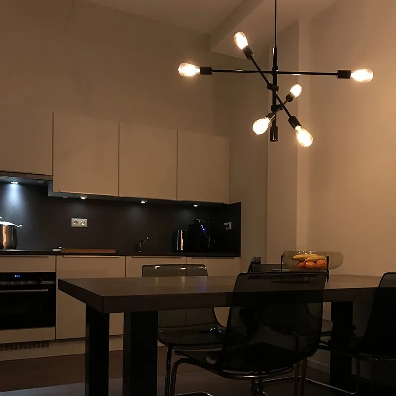 Candeeiro de suspensão industrial preto 6 luzes - Sydney