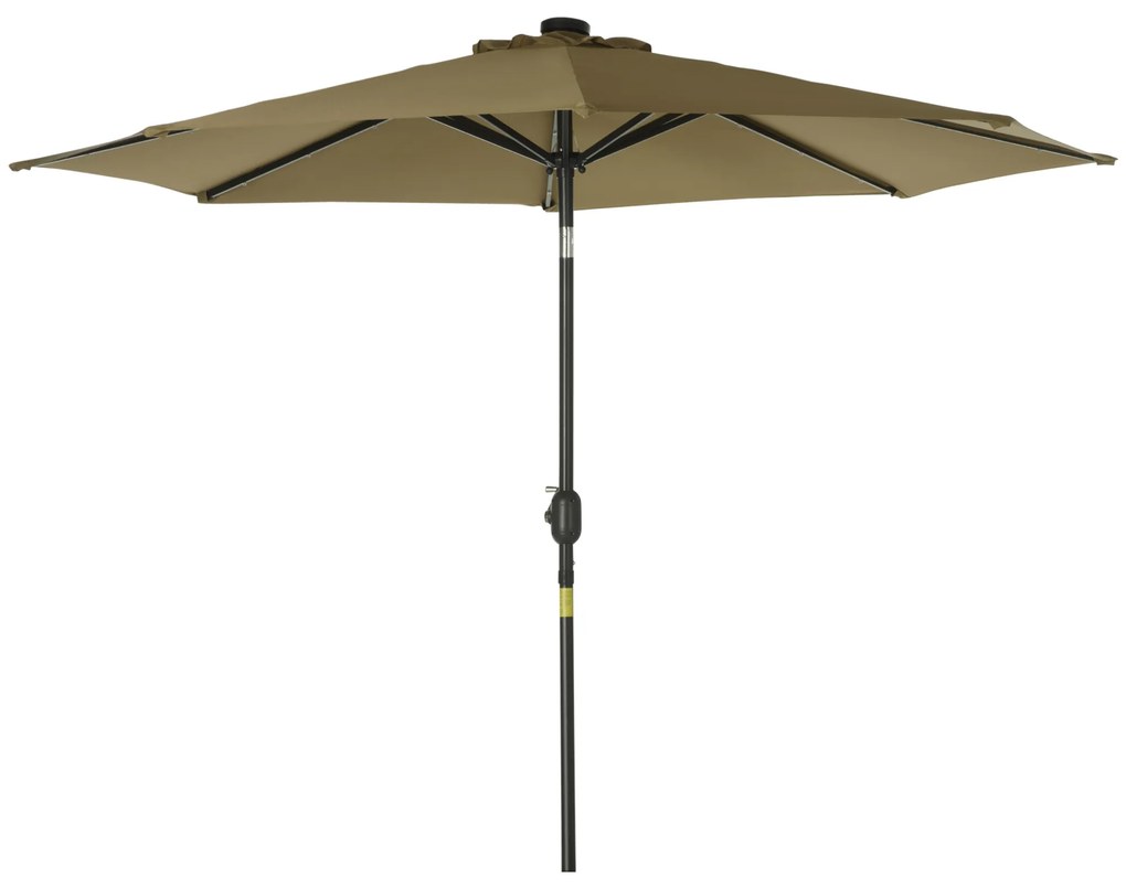 Chapéu de Sol de Jardim Ø268x238cm com 24 Luzes LED Solar Mecanismo de Inclinação para Terraço Piscina Pátio castanho