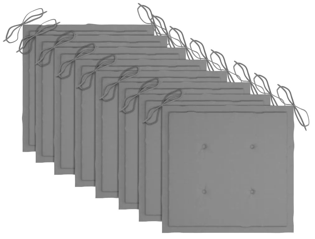 Cadeiras de jardim c/ almofadões cinzento 8 pcs teca maciça