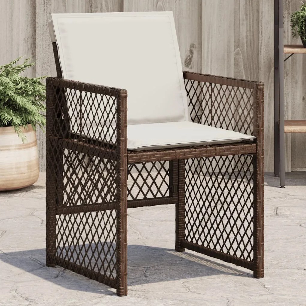 Cadeiras de jardim com almofadões 4 pcs vime PE castanho