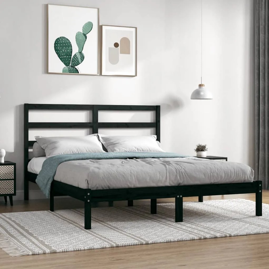 3104947 vidaXL Estrutura de cama 160x200 cm pinho maciço preto