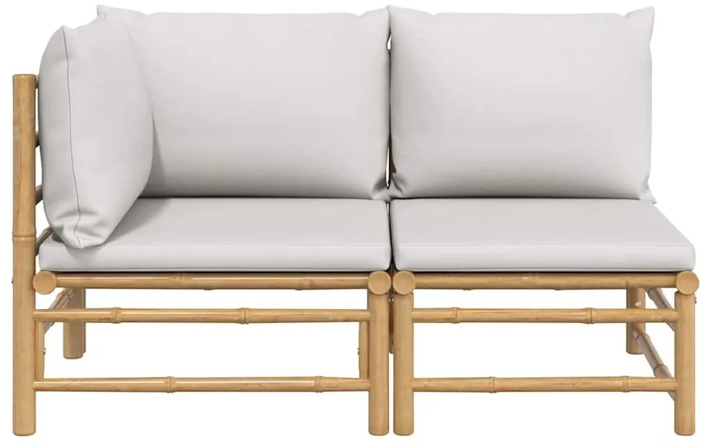2 pcs conj. lounge de jardim bambu c/ almofadões cinzento-claro