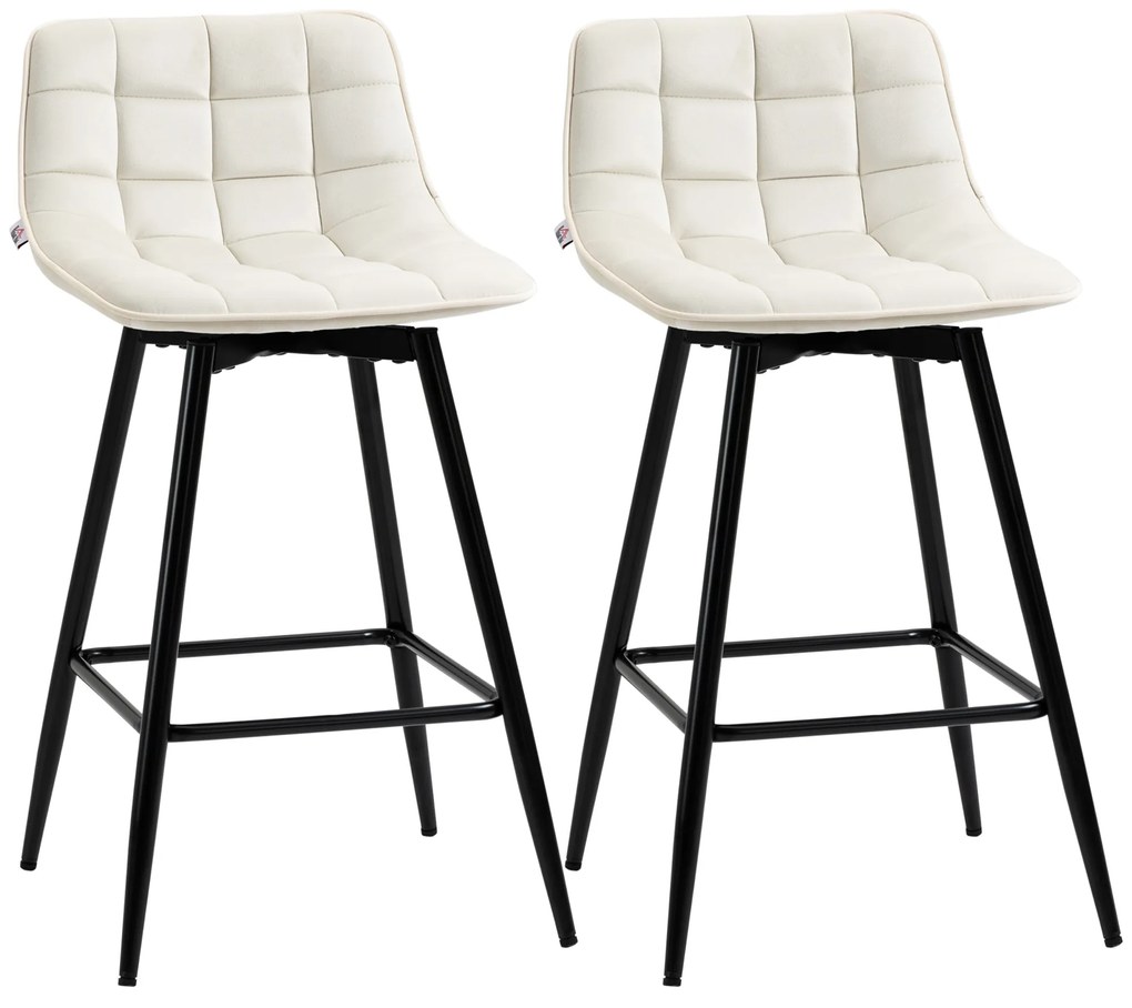 HOMCOM Conjunto de 2 Bancos de Bar com Encosto e Apoio para os Pés Bancos Altos Acolchoados Estilo Nórdico 45x47x84 cm Creme | Aosom Portugal