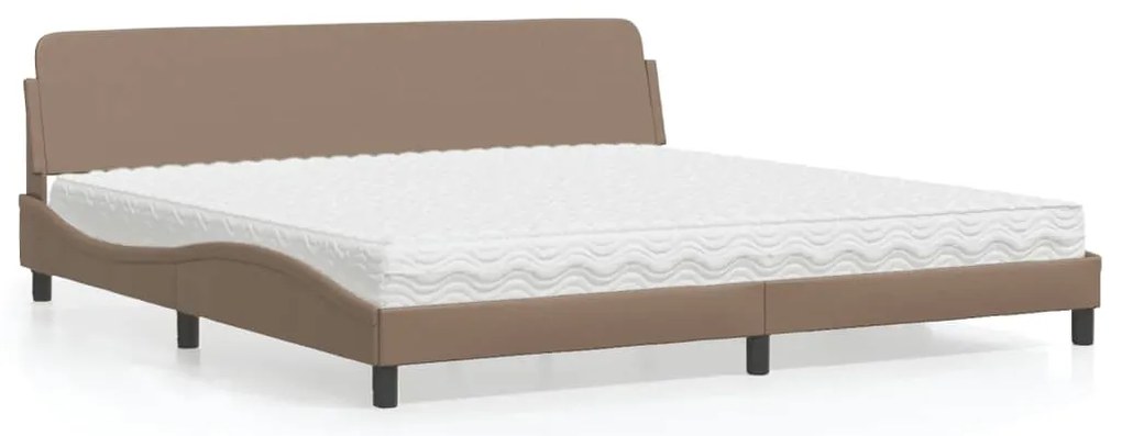 Cama com colchão 200x200 cm couro artificial cappuccino