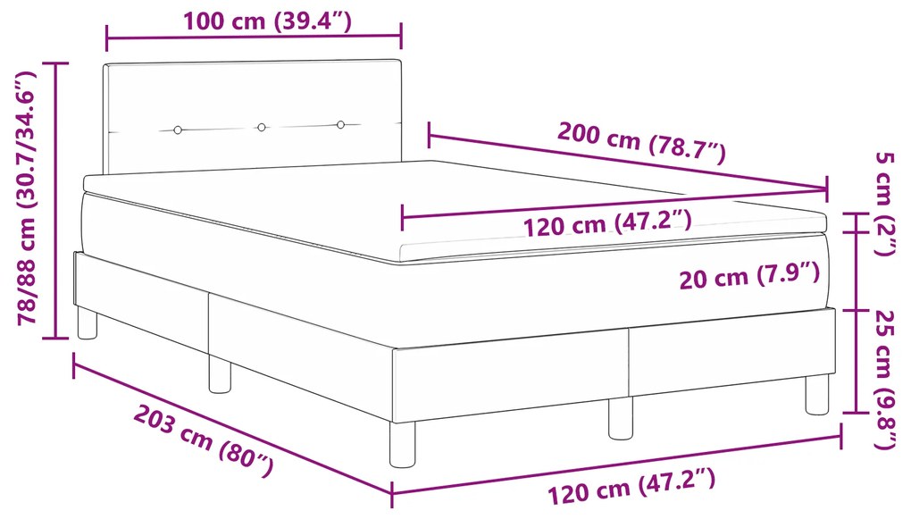 Cama Box Spring com Colchão Cinza-claro 120x200 cm Tecido