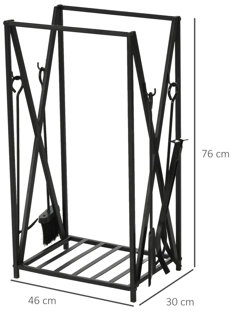 Prateleira para lenha com 4 ferramentas Carga 100 kg Aço 46x30x76 cm Preto