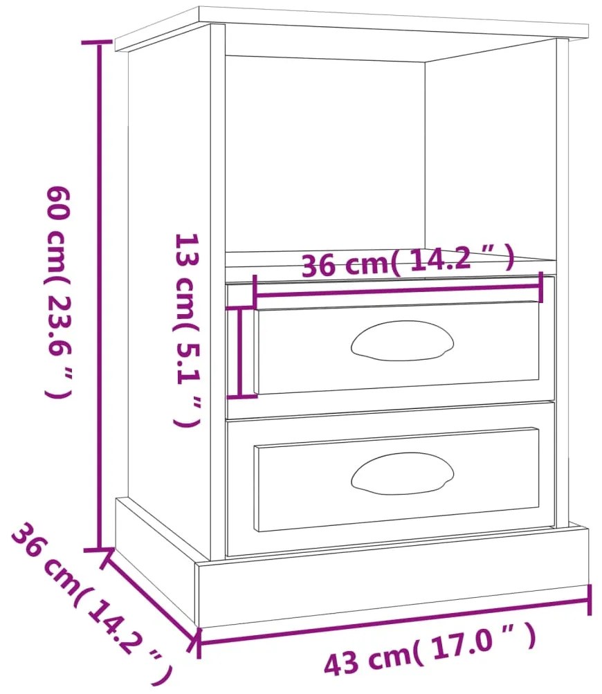 Mesa de cabeceira 43x36x60 cm cor carvalho fumado