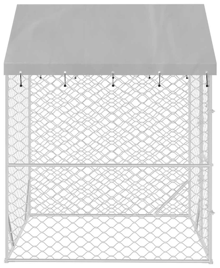 Canil de exterior com teto 2x2x2,5m aço galvanizado prateado