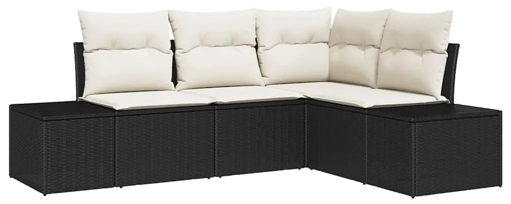 Conjunto de Sofá de Jardim em 4 Peças com Almofadas Pretas em Rattan