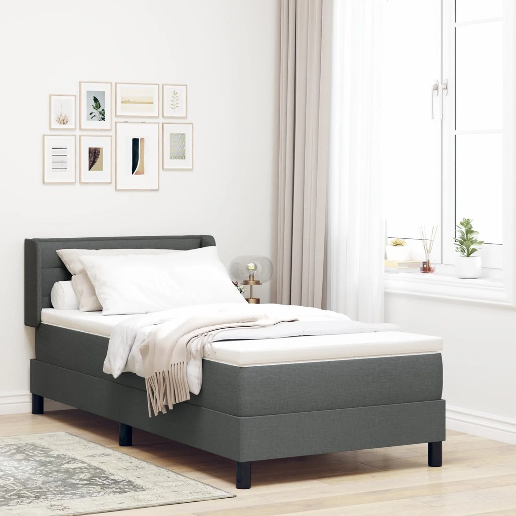 Cama Box vidaXL com Colchão Cinza Escuro 90x200 cm Tecido, Cabeceira c