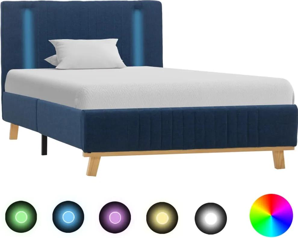 Estrutura de cama com LED 100x200 cm tecido azul