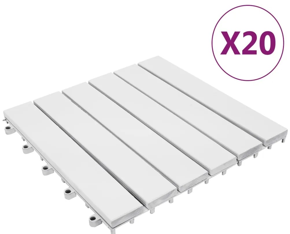 vidaXL Ladrilhos de terraço 20 pcs 30x30 cm acácia maciça branco