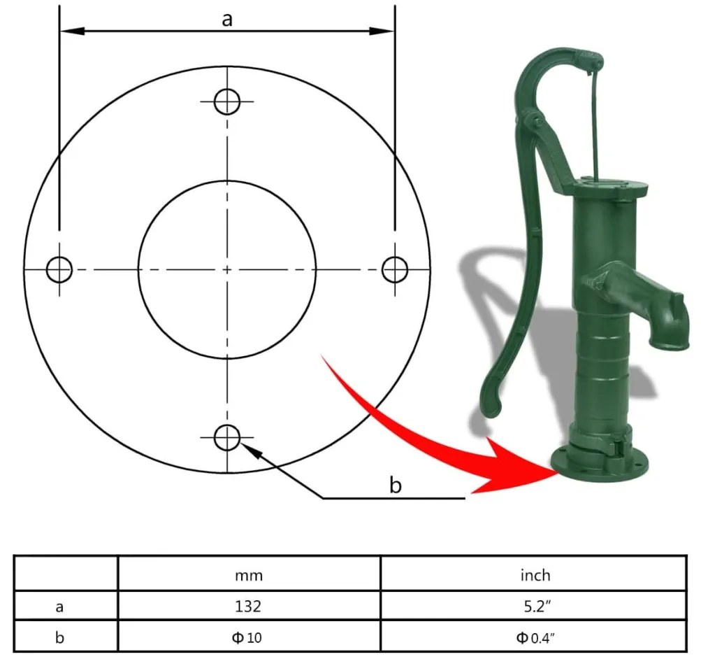 Bomba de água manual para jardim em ferro fundido