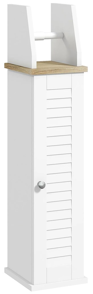 kleankin Armário Casa de Banho Moderno com Prateleiras Ajustáveis e Suporte para Papel Higiénico 18x20x80 cm Branco | Aosom Portugal