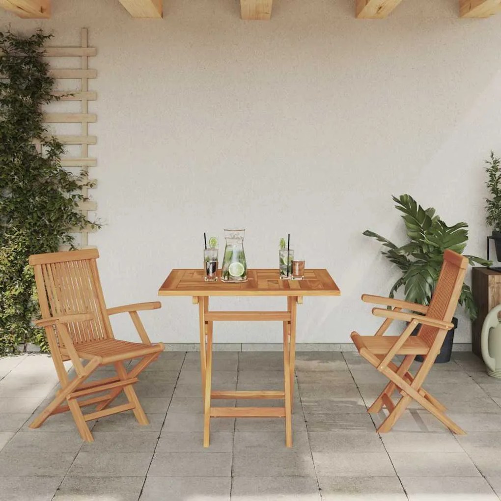Conjunto Bistro de 3 Peças Dobrável para Jardim de Madeira Sólida de A