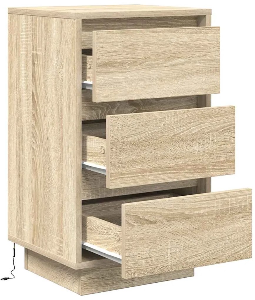 Mesa de cabeceira com luzes LED 38x34x65 cm carvalho sonoma