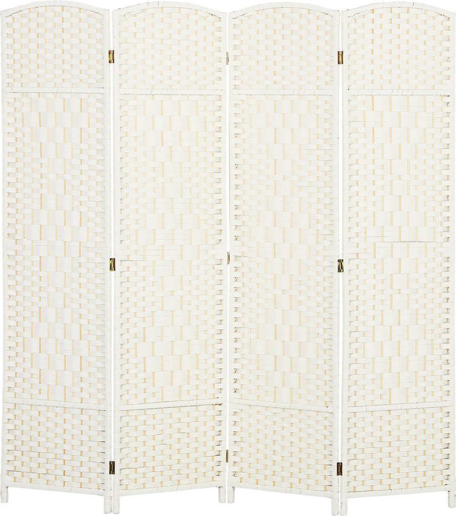 Biombo interior de madeira com 4 painéis, divisória dobrável para sala de estar ou quarto, 180 x 180 cm, branco