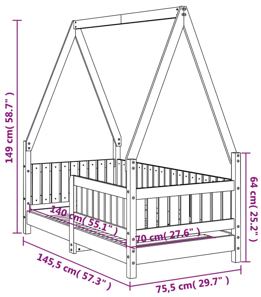 Estrutura de cama infantil 70x140 cm pinho maciço branco