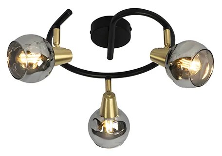 Plafon Art Deco preto 44,5cm vidro fumê 3-luzes - VIDRO Art Deco