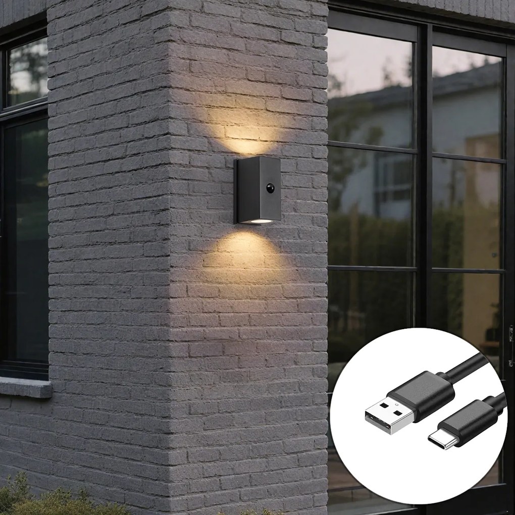 Candeeiro de Parede Preto Sensor de 4 Níveis Magnético Incl. LED Recarregável - Baleno