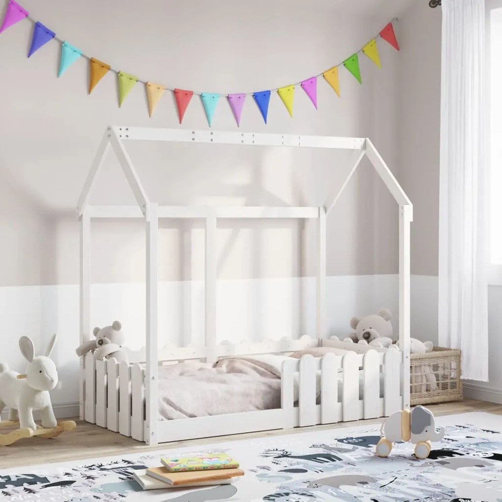 Cama infantil formato casa 70x140 cm pinho maciço branco