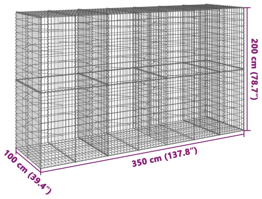 Cesto gabião com cobertura 350x100x200 cm ferro galvanizado