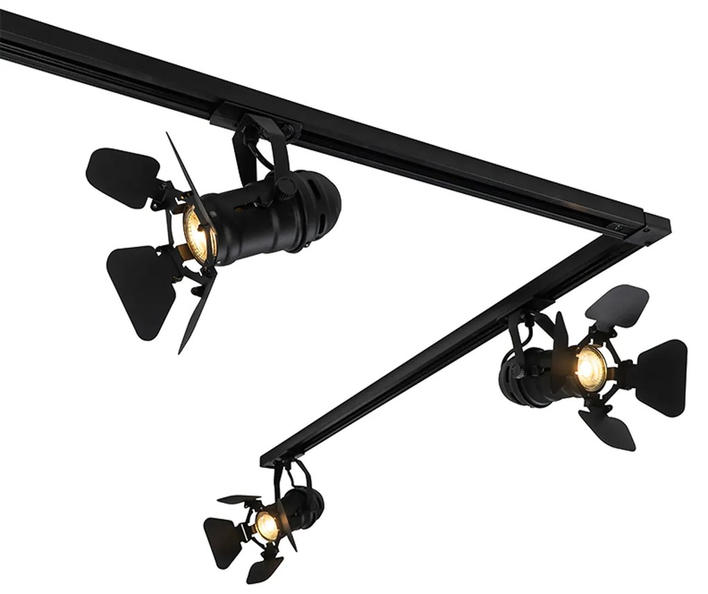 Sistema de iluminação de trilho moderno com 5 focos preto 1-fase - Iconic Movie