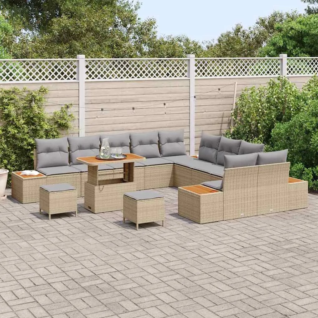 Conjunto de Sofá de Jardim com 13 Peças e Almofadas Bege em Rattan Sin