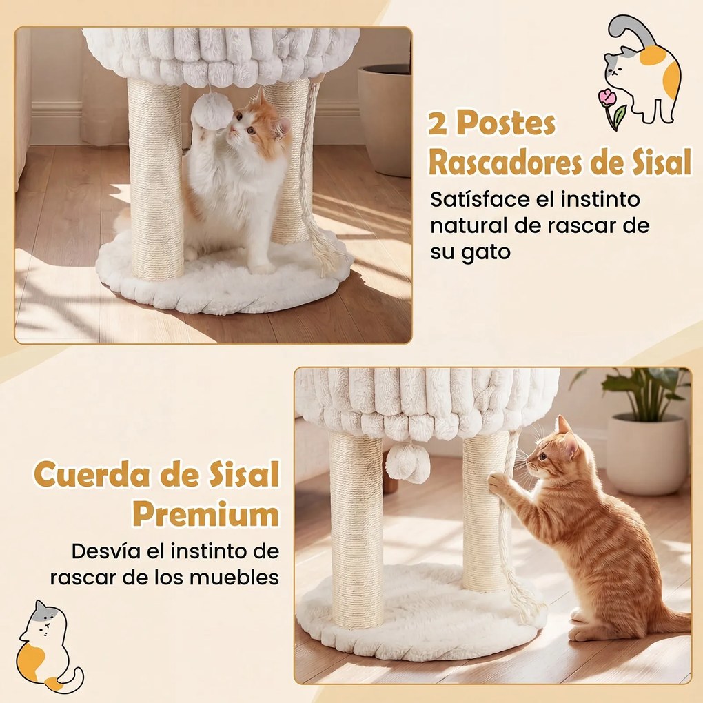 Árvore para Gatos, 40 x 40 x 50,5 cm, Plataforma Superior de Felpa, Bege