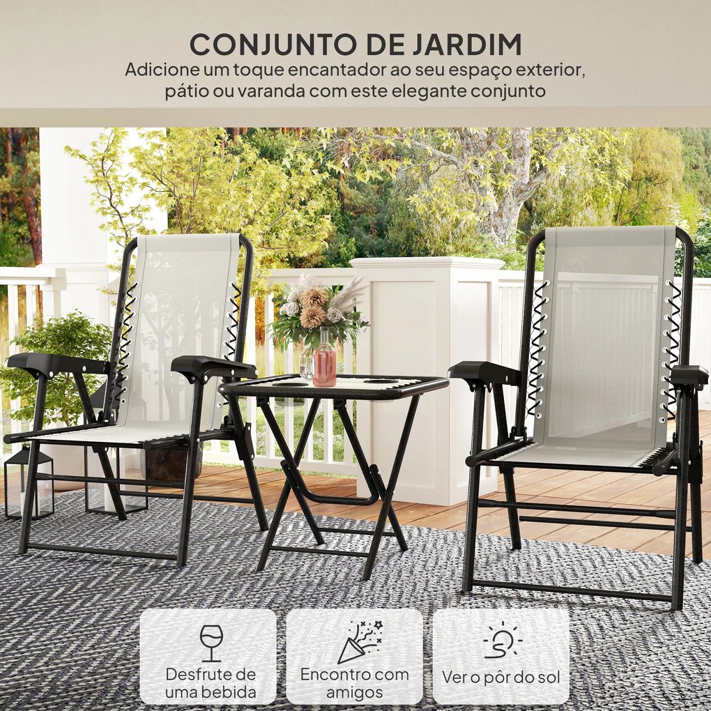 Conjunto de Mesa e Cadeiras de Jardim Móveis de Exterior Dobrável com