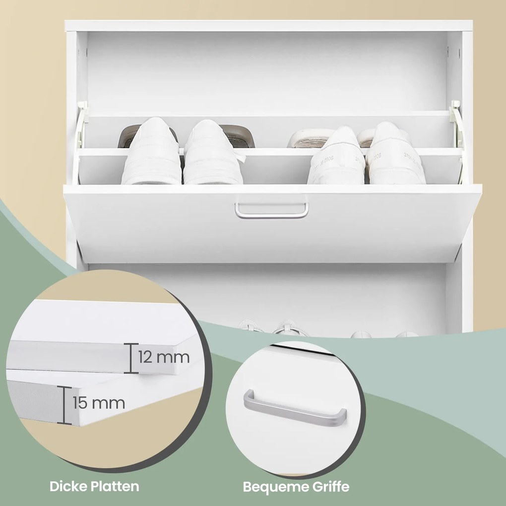 Armário para sapatos com 2 compartimentos de 60 x 24 x 83,5 cm branco