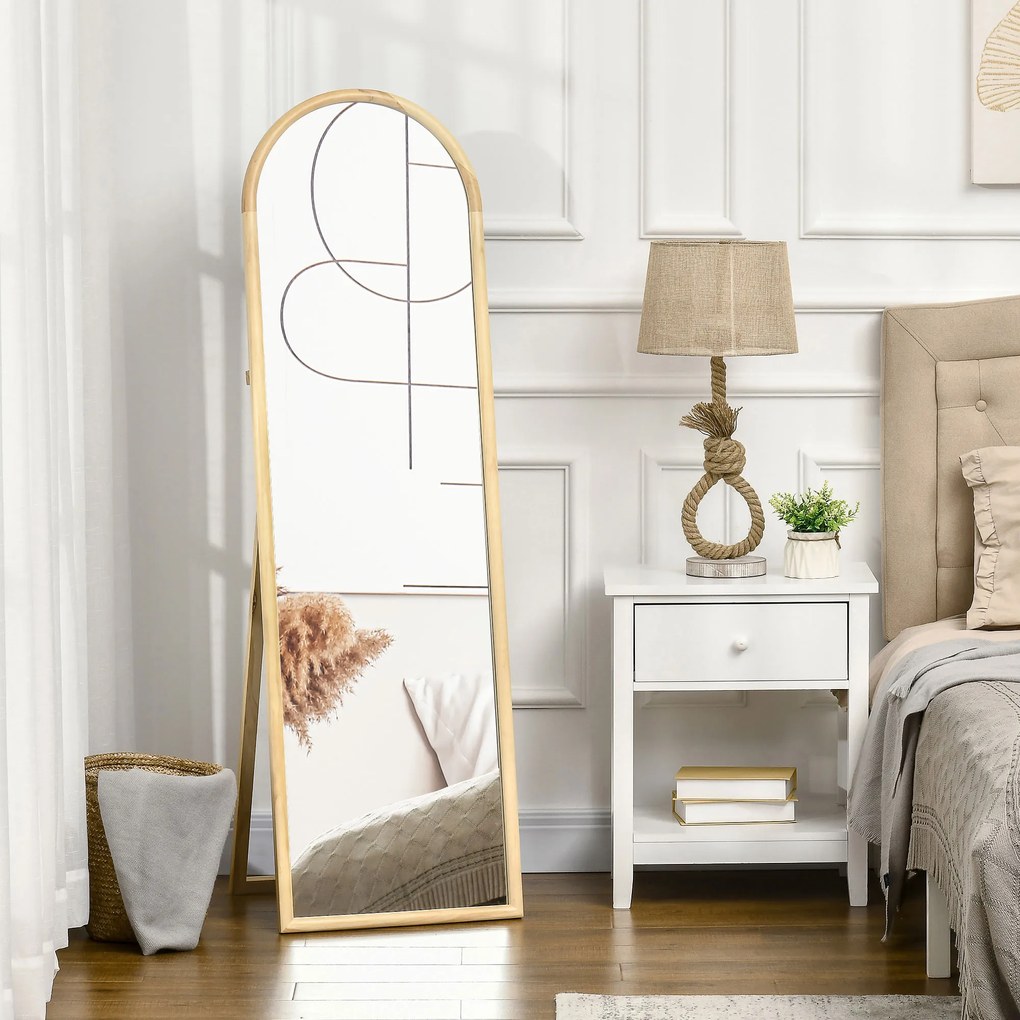 HOMCOM Espelho de Pé de Madeira Espelho de Corpo Inteiro com Suporte para Sala de Estar Dormitório Camarim Entrada Corredor Estilo Moderno 150x46x43cm Madeira