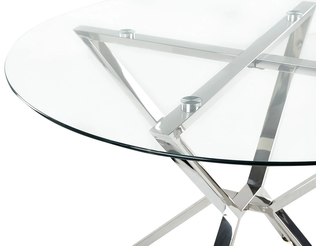 Mesa de jantar em inox e vidro temperado transparente e prateado ⌀ 105 cm BOSCO Beliani