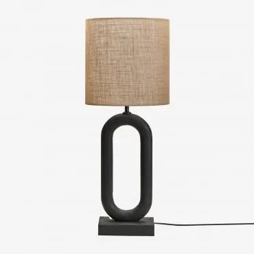 Candeeiro De Mesa Em Madeira De Manga Tiberia Preto Claro & Linho Bege Ø30 Cm - ↑30 Cm Arlina - Sklum