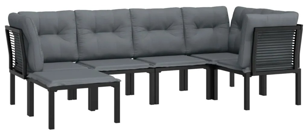 6 pcs conjunto lounge de jardim vime PE preto e cinzento