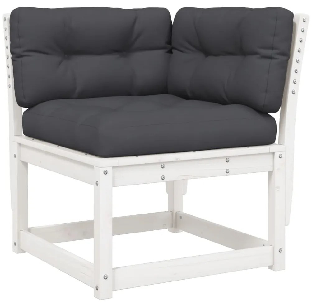 4 pcs conj. lounge de jardim c/ almofadões pinho maciço branco