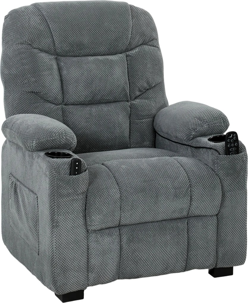 HOMCOM Poltrona relax elétrica com massagem e aquecimento, motor silencioso e função memória, Cinza escuro | Aosom Portugal