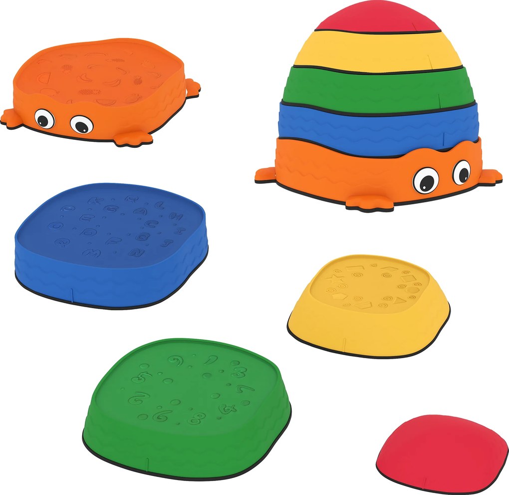 AIYAPLAY Conjunto de Pedras de Equilíbrio Empilháveis para Crianças de 5 Peças com Forma de Rã e Antiderrapantes Multicolor | Aosom Portugal