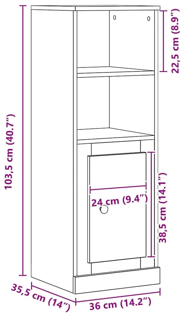 Highboard Carvalho Preto 36x35.5x103.5 cm Madeira Engenheirada